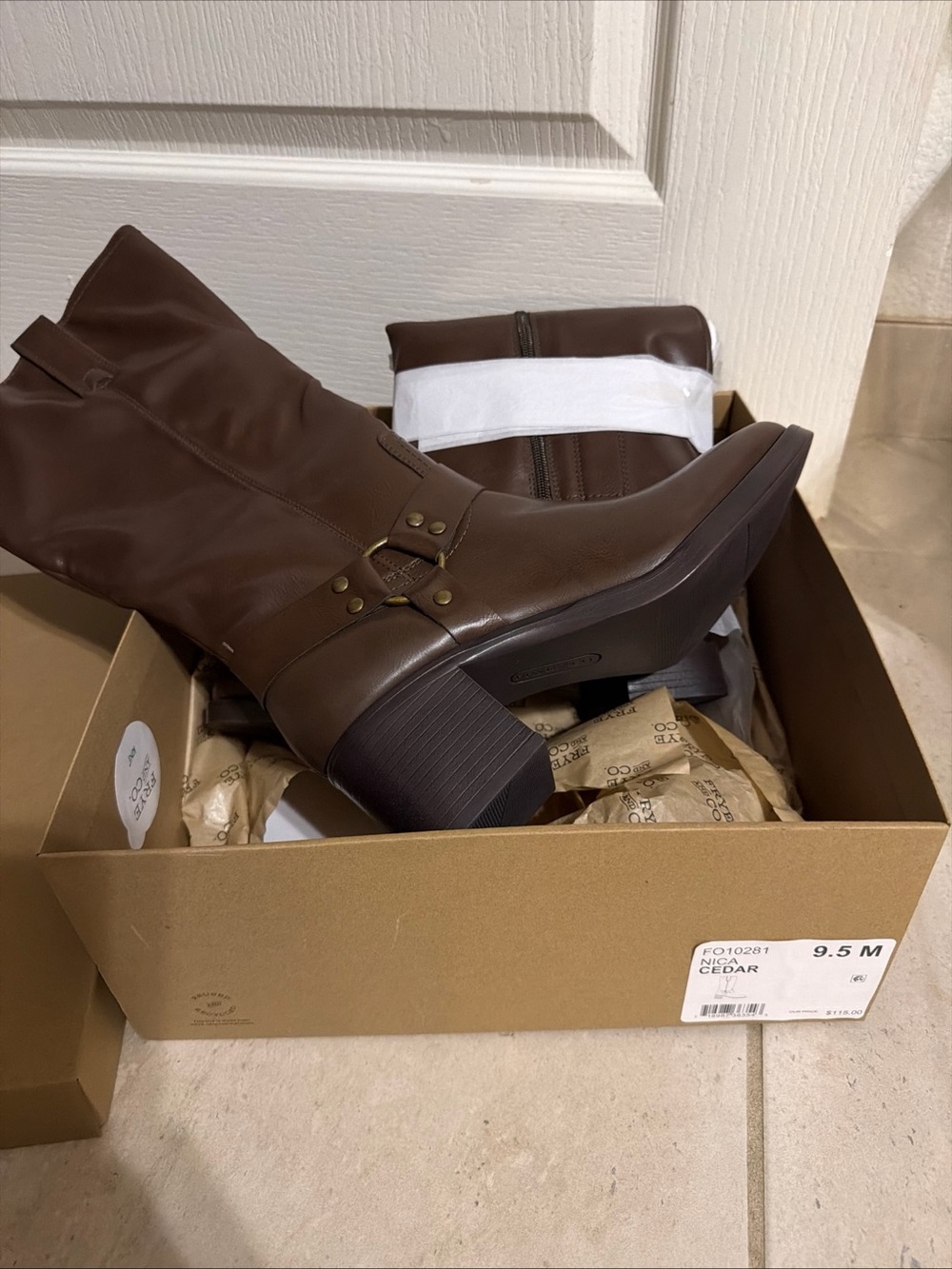 Frye and Co. Womens Nica Stacked Heel Motorcycle Boots Saddle 6.5 M $115 Cedar